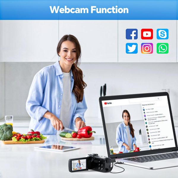 4K Video Camera Camcorder 42MP YouTube Vlogging Camera 18X Digital Zoom Webcam 3.0 Inch 270 Degree Rotation Screen Camcorders with 32G SD Card and 2 Batteries Recording While Charging - Image 3
