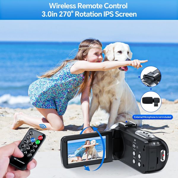 4K Video Camera Camcorder 42MP YouTube Vlogging Camera 18X Digital Zoom Webcam 3.0 Inch 270 Degree Rotation Screen Camcorders with 32G SD Card and 2 Batteries Recording While Charging - Image 4