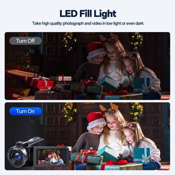 4K Video Camera Camcorder 42MP YouTube Vlogging Camera 18X Digital Zoom Webcam 3.0 Inch 270 Degree Rotation Screen Camcorders with 32G SD Card and 2 Batteries Recording While Charging - Image 5
