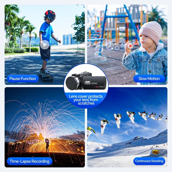 4K Video Camera Camcorder 42MP YouTube Vlogging Camera 18X Digital Zoom Webcam 3.0 Inch 270 Degree Rotation Screen Camcorders with 32G SD Card and 2 Batteries Recording While Charging - Image 6